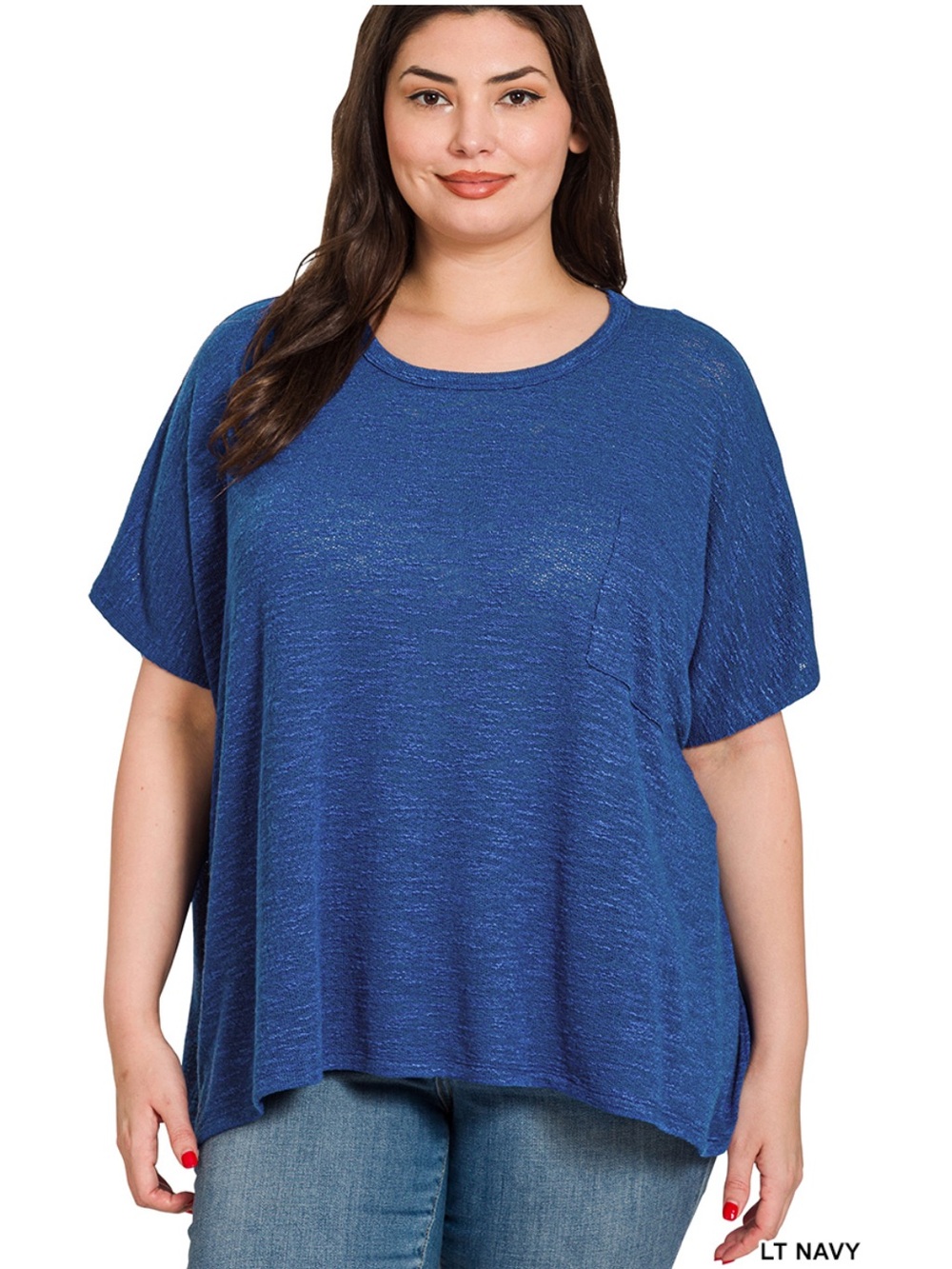 Zenana Light Blue Slub Round Neck Short Sleeve